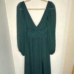 LULUS Enchant My Love Emerald Green Slit V-Neck Long Sleeve Maxi Dress Size S